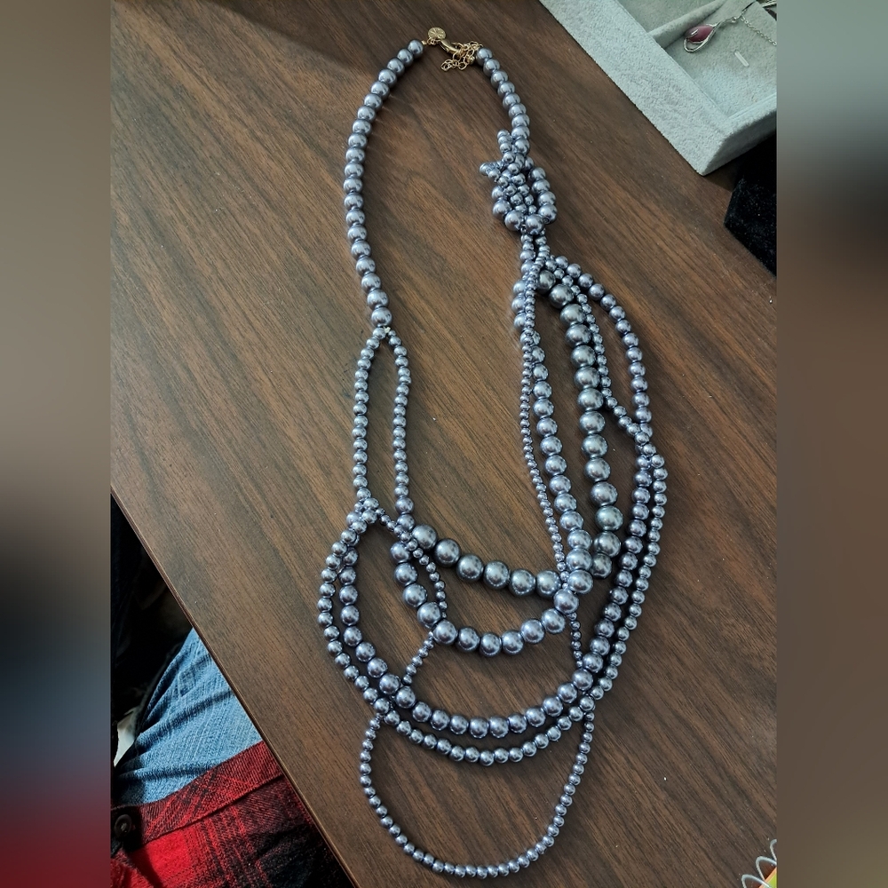 QVC ISAAC MIZRAHI PLATINUM GRAY PEARL NECKLACE NWT